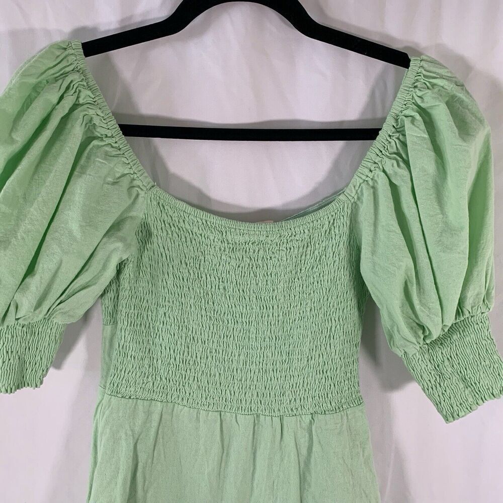 Showpo Mini Dress Women's 2 Green Puff Short Sleeve Square Neck Short Smocked - Picture 7 of 7